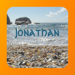 Ozean Muscheln Foto Blau Name Text Quadratischer Aufkleber