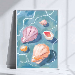 Ozean Muscheln Pastell Wasserfarbe Küstenstil Poster