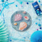 Ozean Muscheln Wasserfarbe Küstenstrand Meer Pappteller (Party)