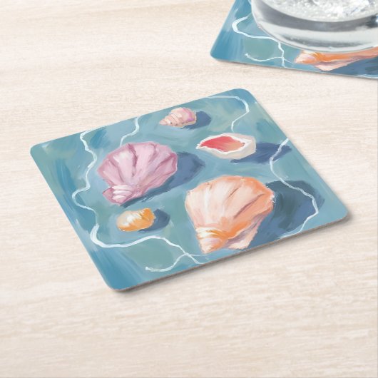 Ozean Muscheln Wasserfarbe Küstenstrand Meer Rechteckiger Pappuntersetzer (angewinkelt)