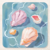 Ozean Muscheln Wasserfarbe Küstenstrand Meer Rechteckiger Pappuntersetzer (Vorderseite)
