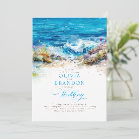 Ozean oder Meereswellen Küste Romantische Sonnige Einladung (Stehend Vorderseite)