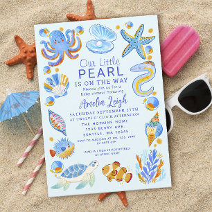 Ozean-Perle Meerestiere blau Baby Shower für Junge Einladung