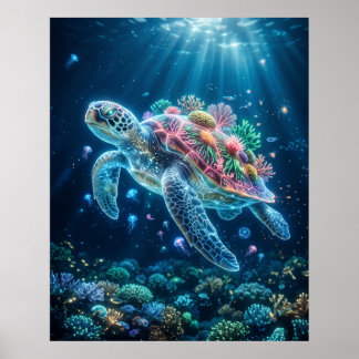 Ozean-Schildkröte Biolumineszente Drift-Kunst Poster