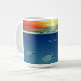 Ozean-Sonnenaufgang, Meeresschildkröten & Kalligra Kaffeetasse