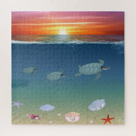 Ozean-Sonnenaufgang, Meeresschildkröten, Sterne, M Puzzle