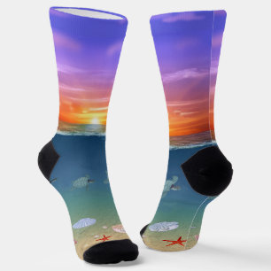 Ozean-Sonnenaufgang, Schildkröten und Perlen Socken