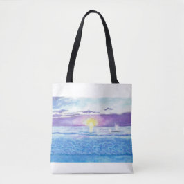 Ozean-Sonnenuntergang mit Wal-Aquarell-Tasche Tasche