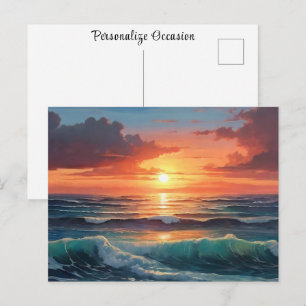 Ozean-Sonnenuntergang Sonnenaufgang Farbige Wellen Postkarte