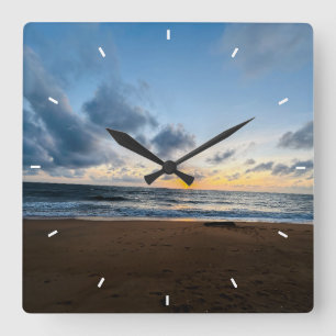 Ozean-Sonnenuntergang-Strand-Wanduhr Sonnenaufgang Quadratische Wanduhr