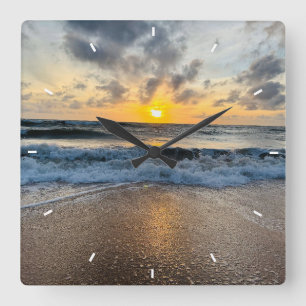 Ozean-Sonnenuntergang-Strand-Wanduhr Sonnenaufgang Quadratische Wanduhr