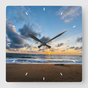 Ozean-Sonnenuntergang-Strand-Wanduhr Sonnenaufgang Quadratische Wanduhr