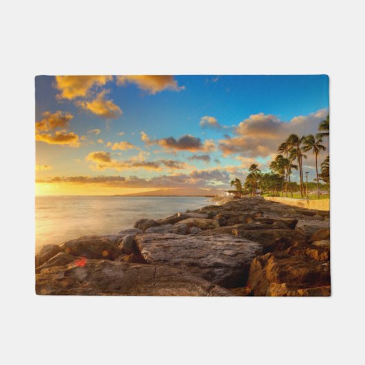 Ozean-Sonnenuntergang über Felsen und Palme | Fußmatte (Vorderseite)