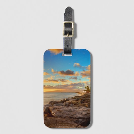 Ozean-Sonnenuntergang über Felsen und Palme | Gepäckanhänger (Vorderseite Vertikal)