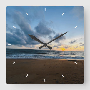 Ozean-Sonnenuntergangs-Strand-Foto-Dekorative Wand Quadratische Wanduhr
