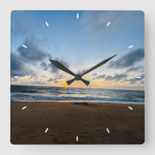 Ozean-Sonnenuntergangs-Strand-Wanduhr Küsten-Nat Quadratische Wanduhr