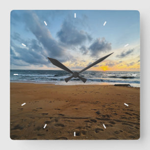 Ozean-Sonnenuntergangs-Strand-Wanduhr Küsten-Nat Quadratische Wanduhr