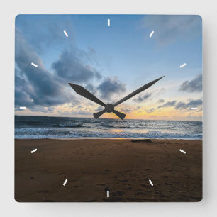 Ozean-Sonnenuntergangs-Strand-Wanduhr Küsten-Nat Quadratische Wanduhr