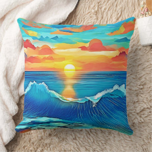 Ozean-Sonnenuntergangs-Wellen-Kunst Kissen