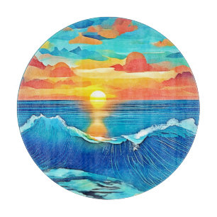 Ozean-Sonnenuntergangs-Wellen-Kunst Schneidebrett