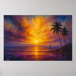 Ozean-Sonnenuntergangsflucht - Lebendiger Himmel m Poster