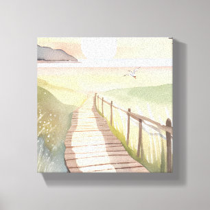 Ozean-Spaziergang   Gelber Sonnenuntergang Aquarel Leinwanddruck