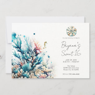 Ozean-Splash-Meer-Koralle-Aquarell Sweet 16 Einladung
