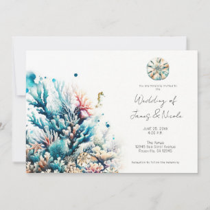 Ozean Spritzer Meereskoralle Aquarell Hochzeit Einladung