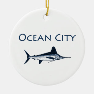 Ozean-Stadt-Maryland-Logo (weißer Speerfisch) Keramikornament