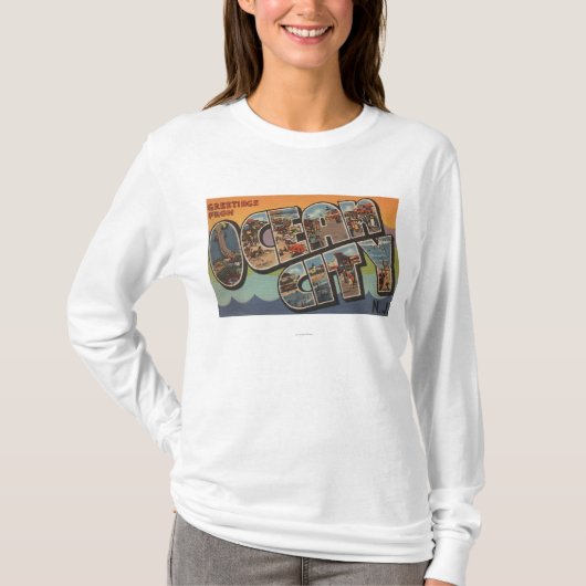 Ozean-Stadt, New-Jersey - große Buchstabe-Szenen T-Shirt (Vorderseite)