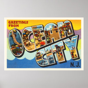 Ozean-Stadt-New-Jersey NJ Vintage Reise-Postkarte Poster