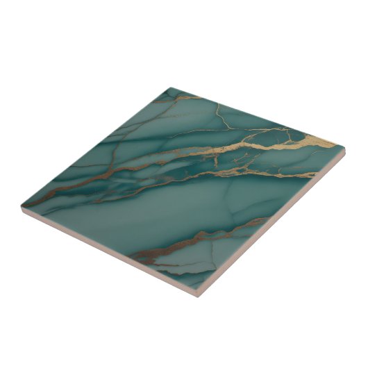 Ozean-Teal-Marmor mit metallischen Goldadern Fliese (Seite)