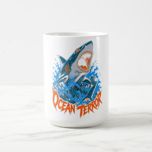 Ozean-Terror-Hai-Grafik Herren T-Shirt Kaffeetasse
