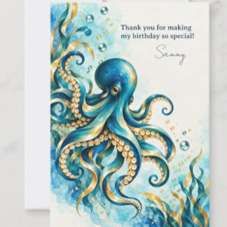 Ozean-Thema | Oktopus | Geburtstag Dankeskarte