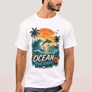 Ozean-Therapie   Retro Tropischer Strand & Delfin T-Shirt