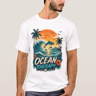 Ozean-Therapie | Retro Tropischer Strand & Delfin T-Shirt