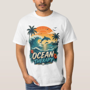Ozean-Therapie Retro-Tropischer Strand & Delfin T-Shirt