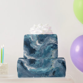 Ozean Tiefblauer Fluss Weißes Abstraktes Muster Geschenkpapier