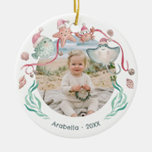 Ozean-Tier-Weihnachtsmann-Küsten-Weihnachtsfoto Keramik Ornament