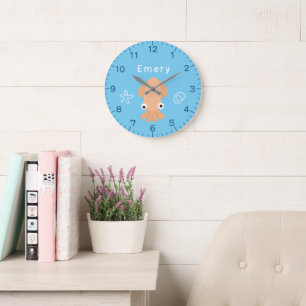 Ozean-Tintenfisch-Uhr mit individuellem Namen für Große Wanduhr