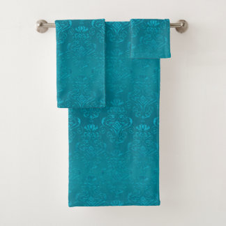 Ozean-Türkis-Blau-Blumen-Damaskus-Verlaufsdruck Badhandtuch Set