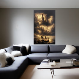 Ozean und eine Burg am Himmel | AI Art Poster