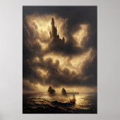 Ozean und eine Burg am Himmel | AI Art Poster (Vorne)