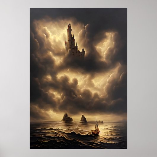 Ozean und eine Burg am Himmel | AI Art Poster (Vorne)
