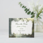 Ozean und Palmen Bäume Serene Wedding Save the Dat Einladung (Stehend Vorderseite)