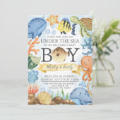 Ozean Under the Sea Boy Baby Shower Einladung (Stehend Vorderseite)