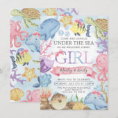 Ozean Under the Sea Girl Shower Einladung (Vorne/Hinten)