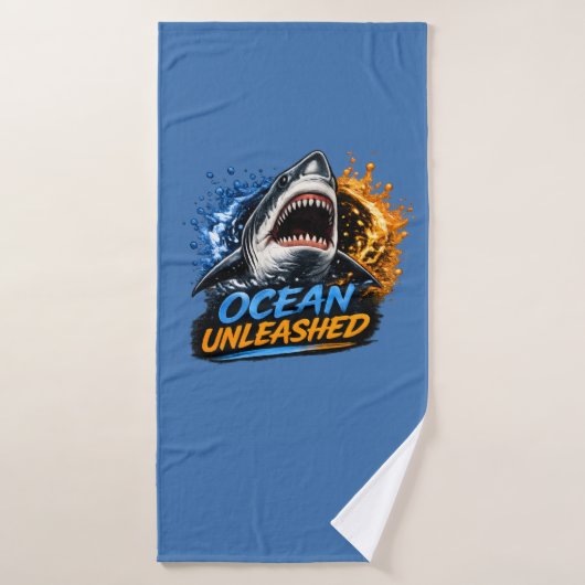 Ozean Unleashed Hai – Kühner blauer und orangefarb Badehandtuch (Badehandtuch)