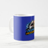 Ozean Unleashed Hai – Kühner blauer und orangener  Kaffeetasse (Vorderseite Links)