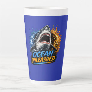 Ozean Unleashed Hai – Kühner blauer und orangener Milchtasse